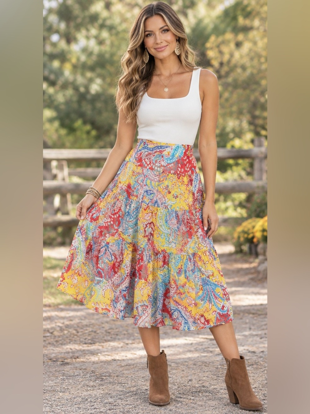 Lauren Ralph Lauren Paisley Midi Skirt in Multicolor Large Like New